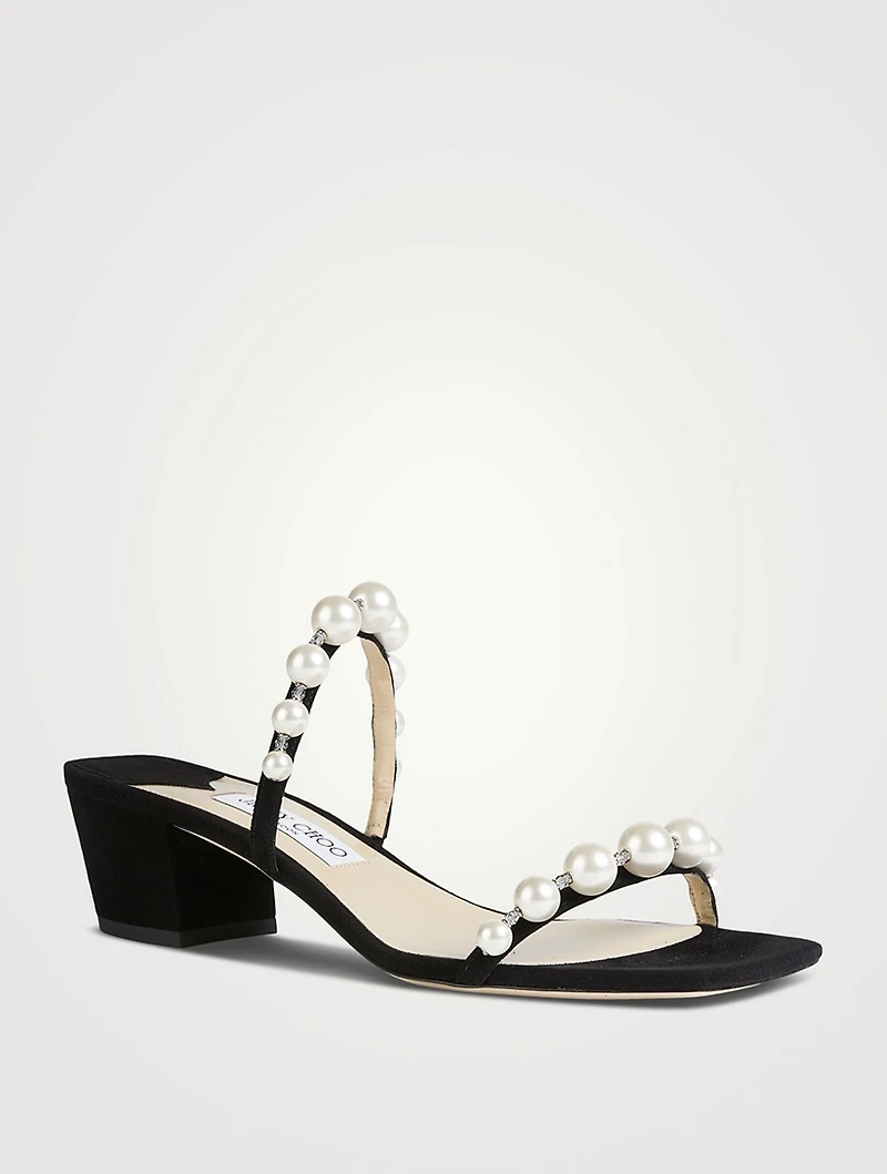 Amara Pearl-Embellished Suede Mules