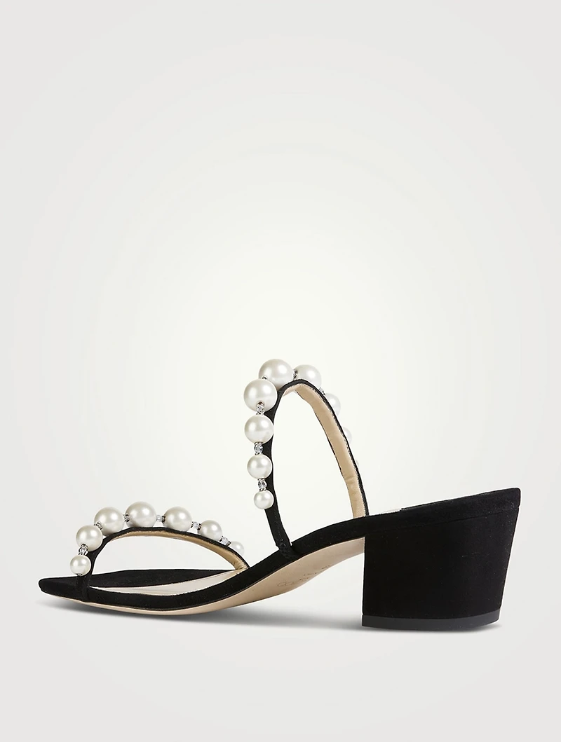 Amara Pearl-Embellished Suede Mules