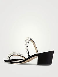 Amara Pearl-Embellished Suede Mules