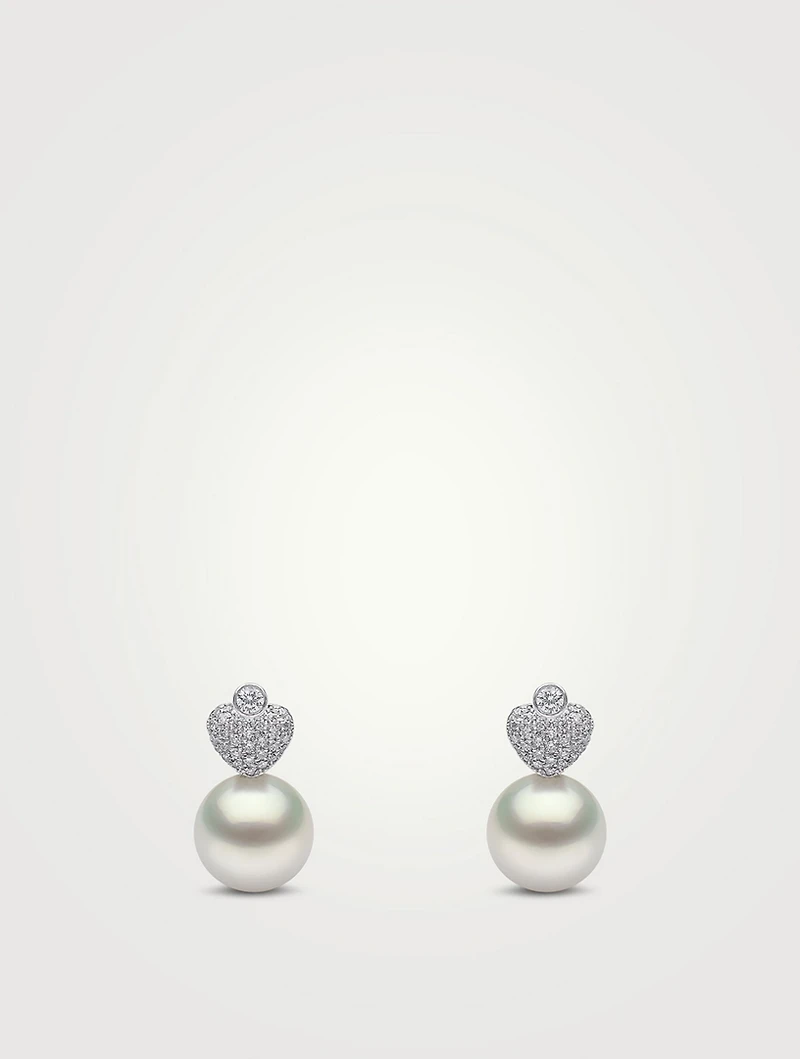 18K White Gold Pearl Earrings With Diamonds
