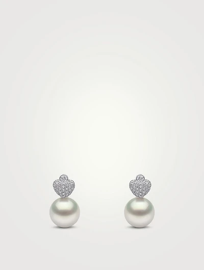 18K White Gold Pearl Earrings With Diamonds