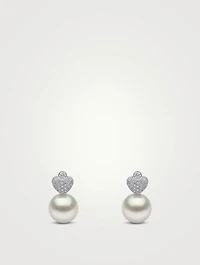 18K White Gold Pearl Earrings With Diamonds