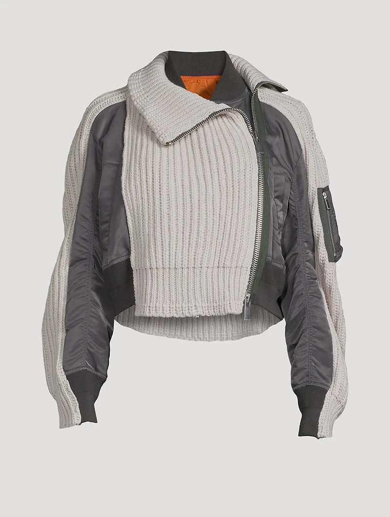 Nylon Twill x Wool Knit Blouson Jacket