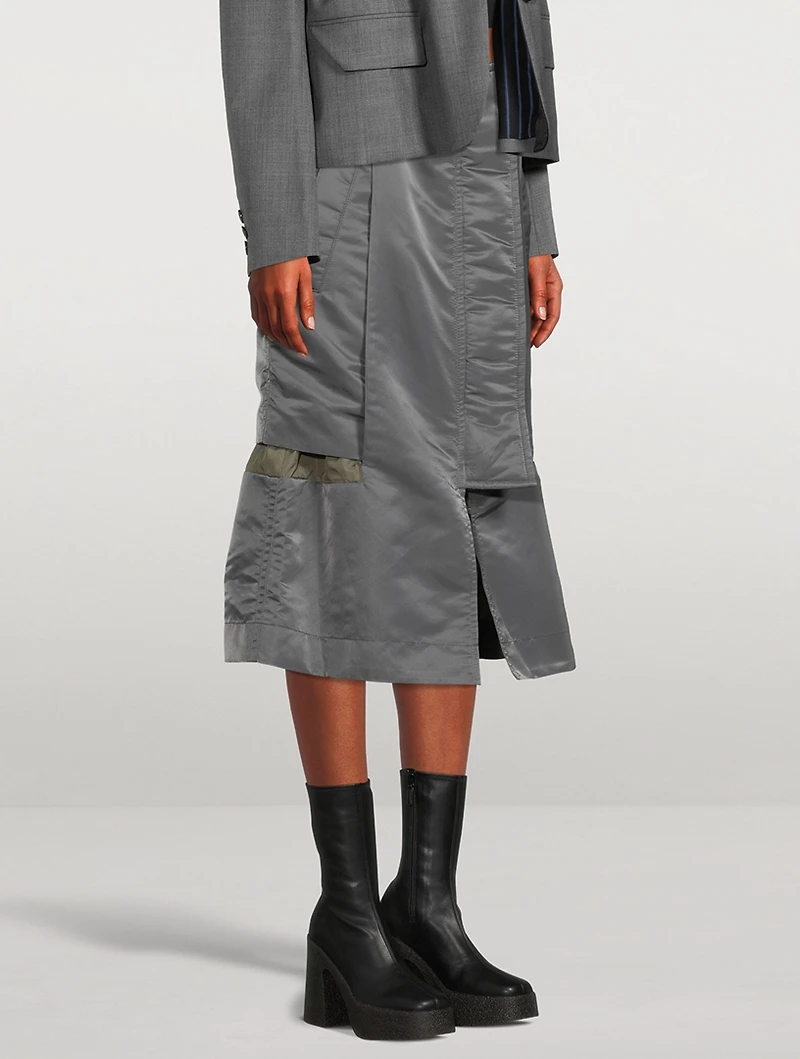 Nylon Twill Mix Midi Skirt