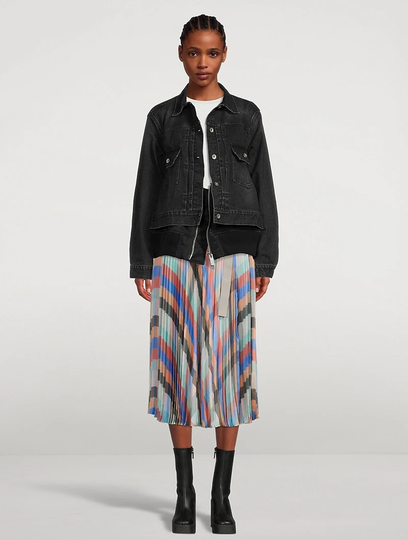 Pleated Midi Skirt Plaid Print