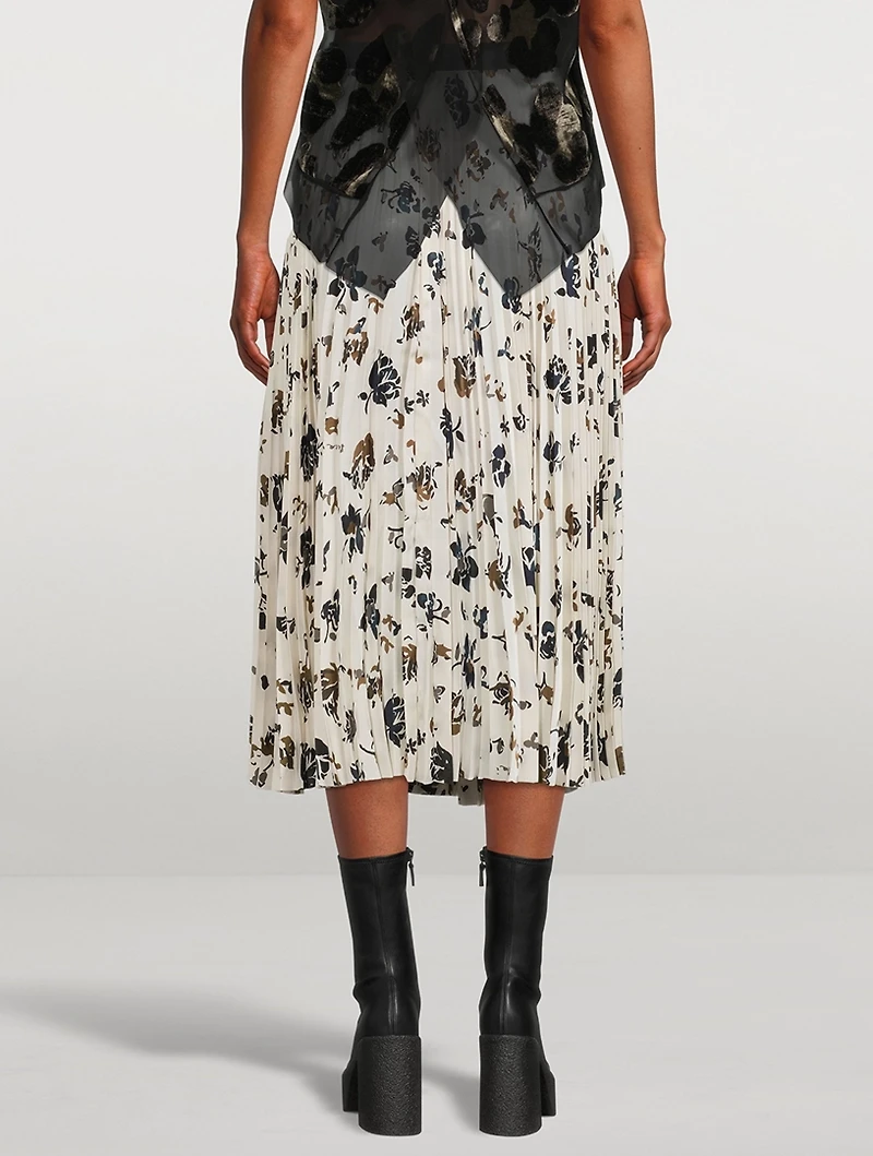 Pleated Midi Skirt Floral Print