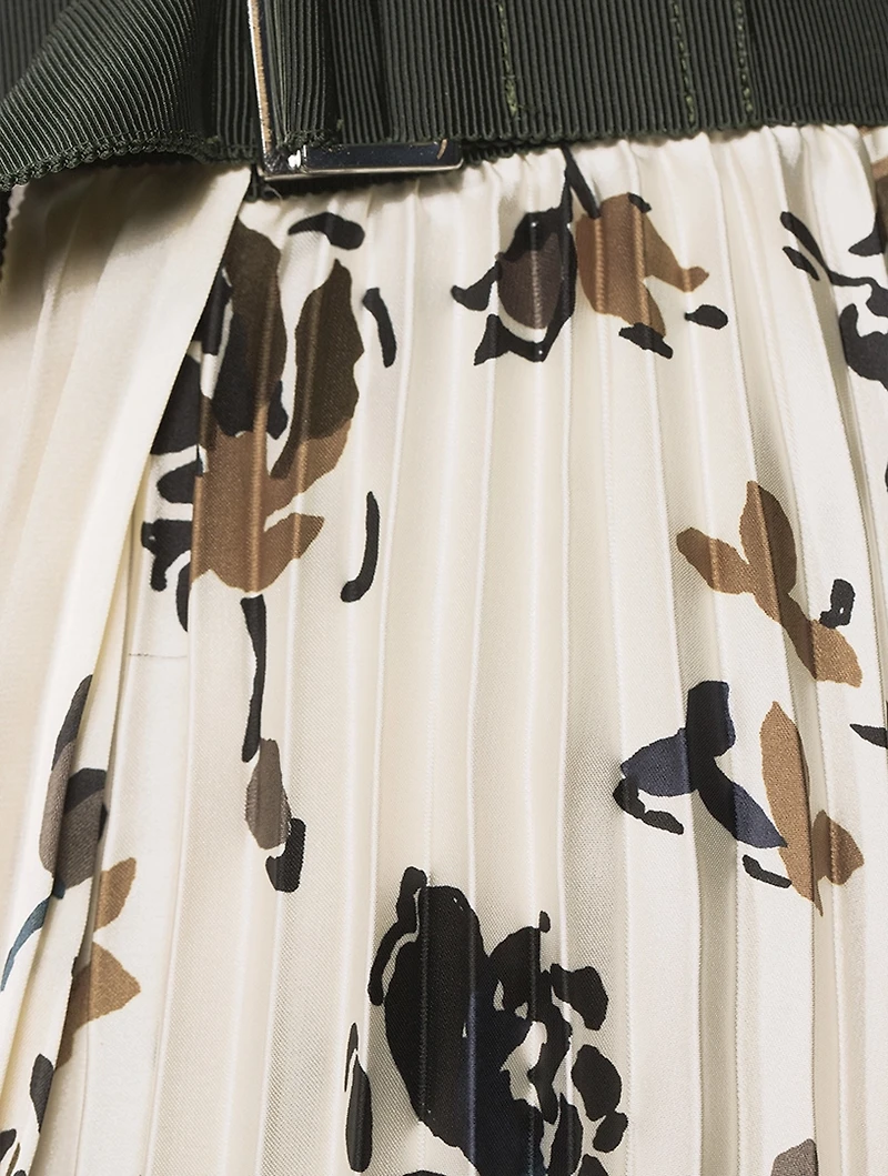 Pleated Midi Skirt Floral Print