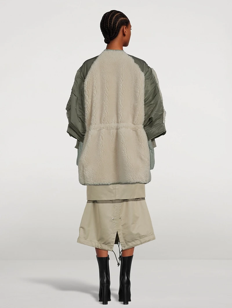 Faux Shearling x Nylon Twill Bomber Coat