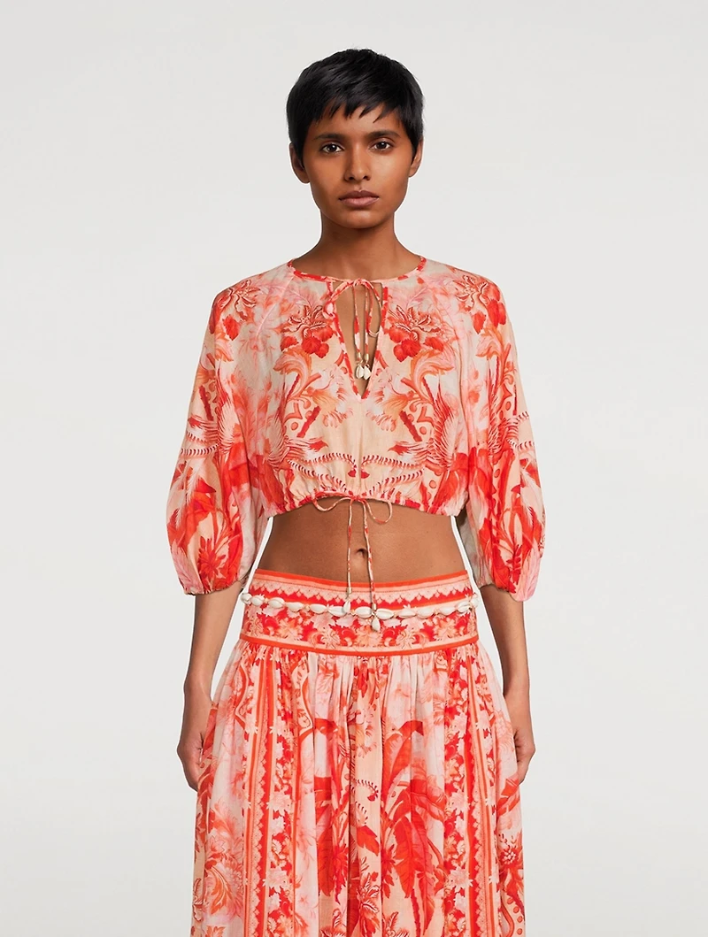 Lyre Cropped Tie-Front Blouse