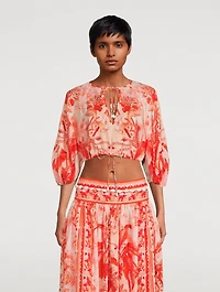 Lyre Cropped Tie-Front Blouse