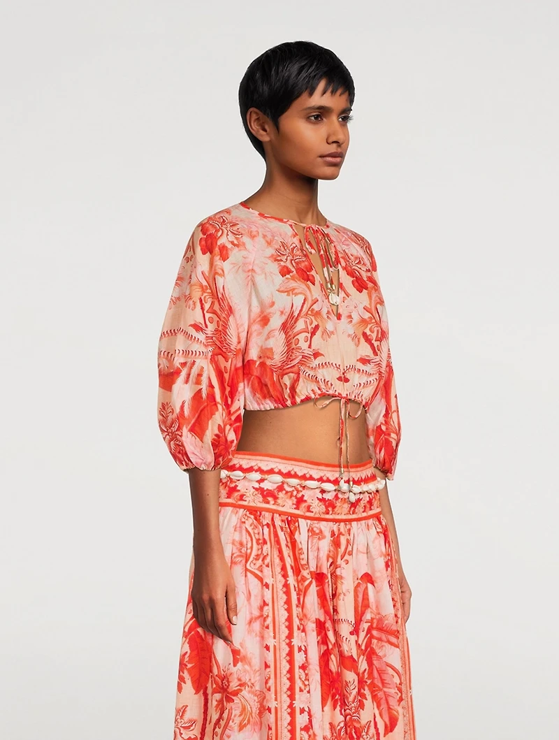 Lyre Cropped Tie-Front Blouse