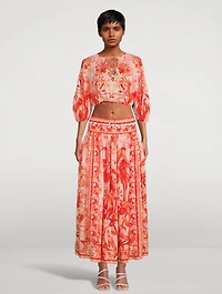 Lyre Cropped Tie-Front Blouse