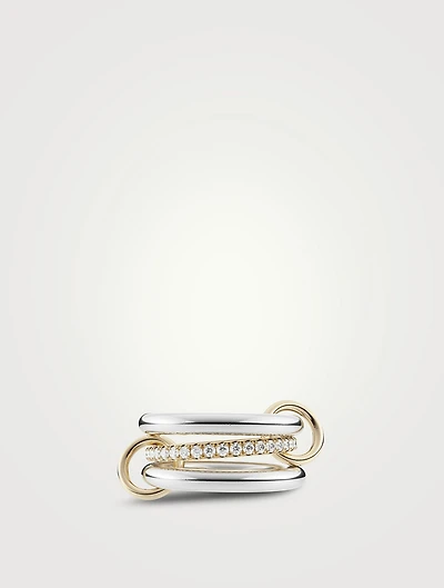 Libra SG Petite Sterling Silver And 18K Gold Stacked Ring With Grey Diamonds