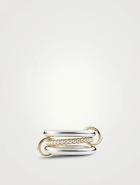 Libra SG Petite Sterling Silver And 18K Gold Stacked Ring With Grey Diamonds