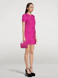 Crepe Couture Mini Dress with Floral Embroidery