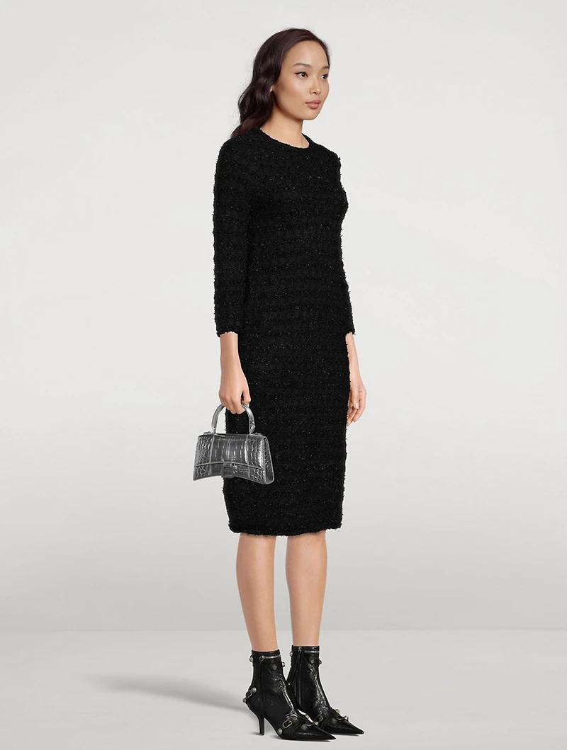 Back-to-Front Tweed Midi Dress