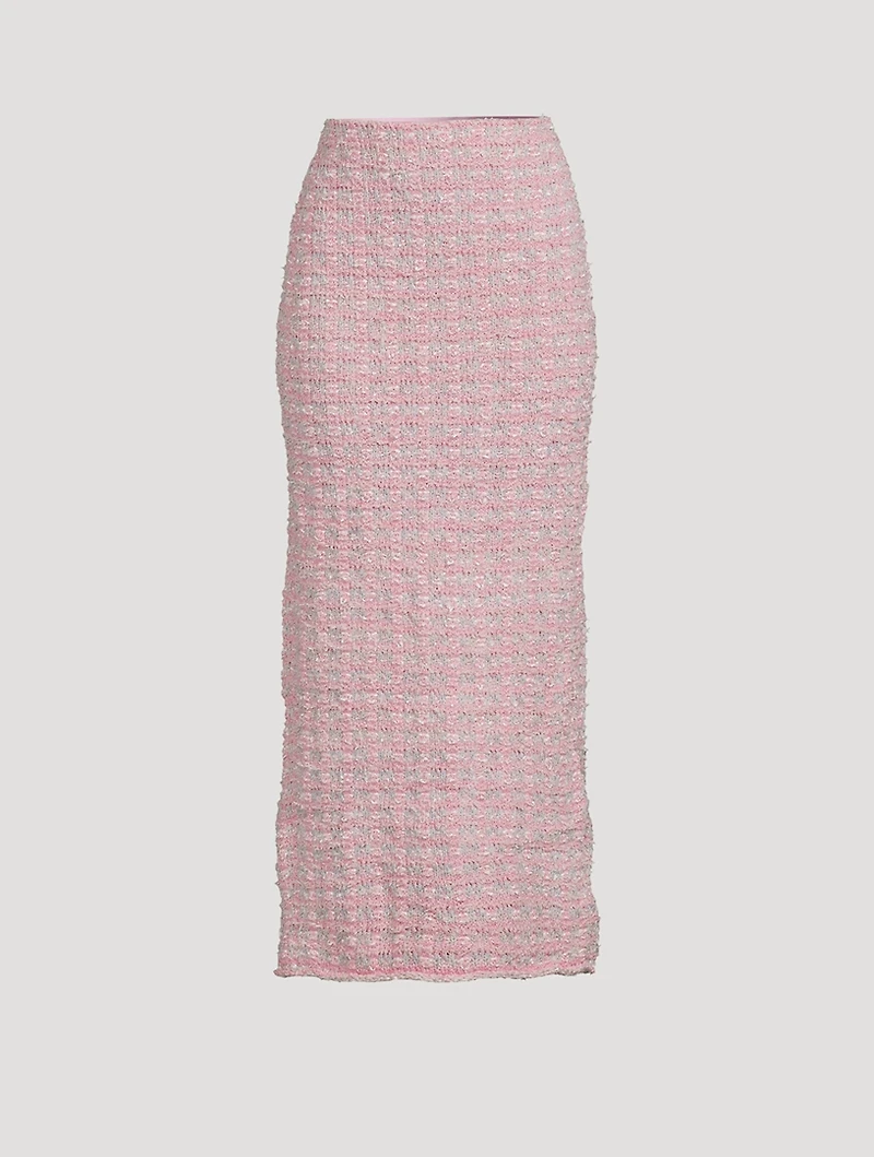 Back-to-Front Tweed Midi Skirt