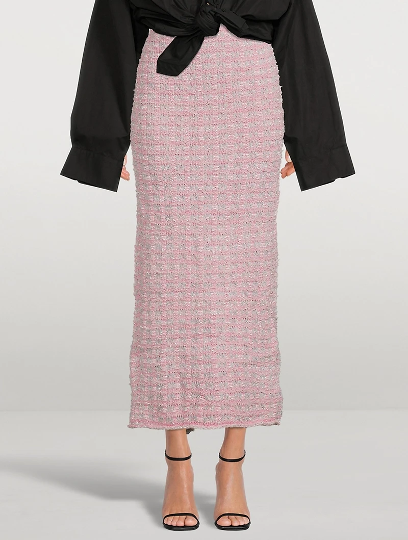 Back-to-Front Tweed Midi Skirt
