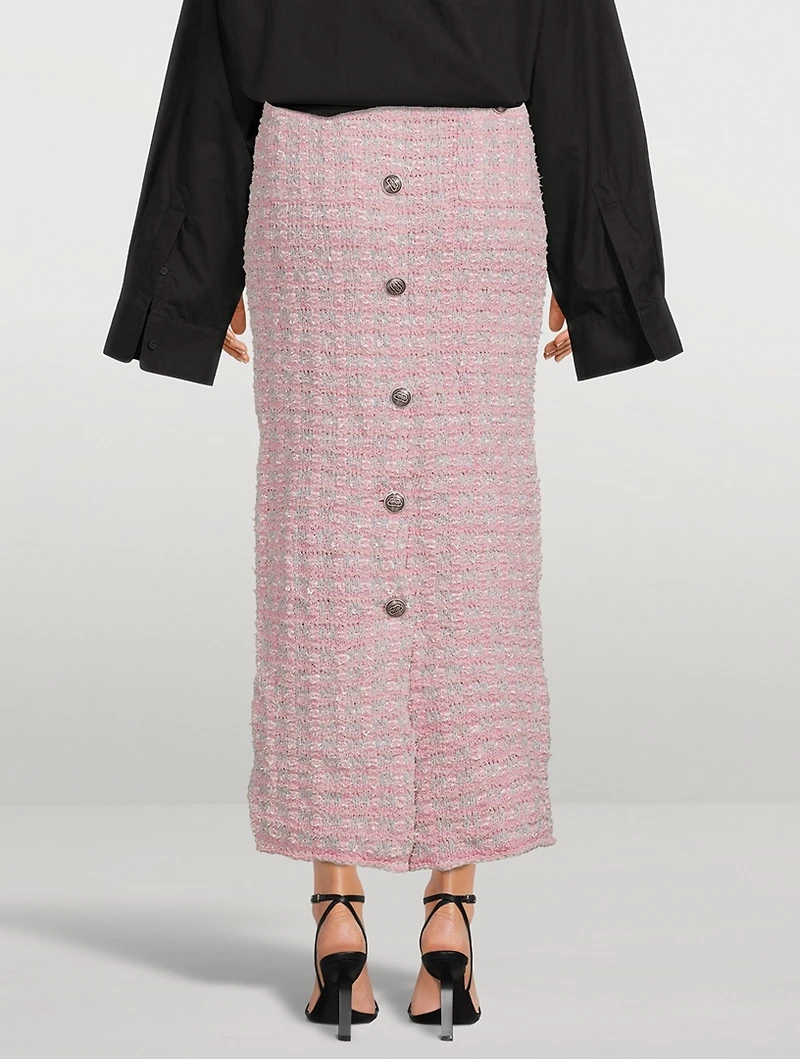 Back-to-Front Tweed Midi Skirt