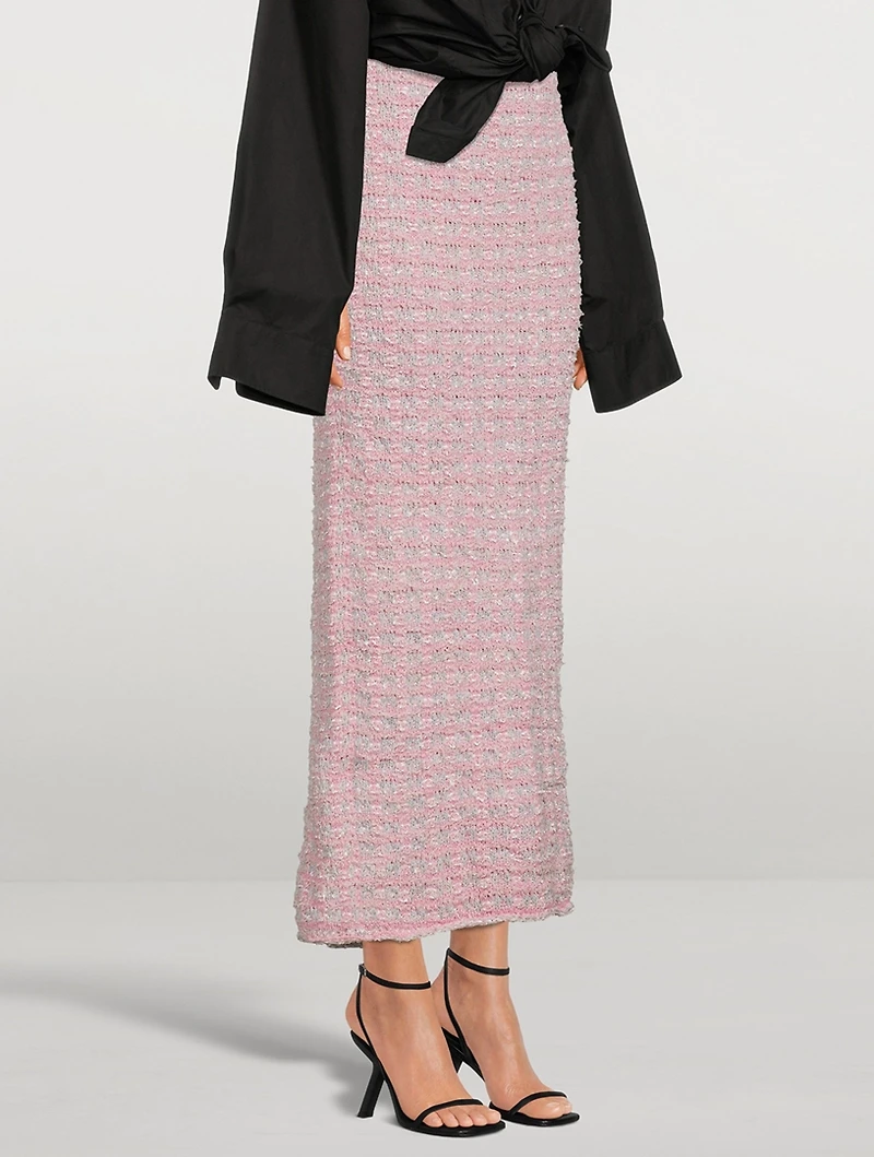 Back-to-Front Tweed Midi Skirt