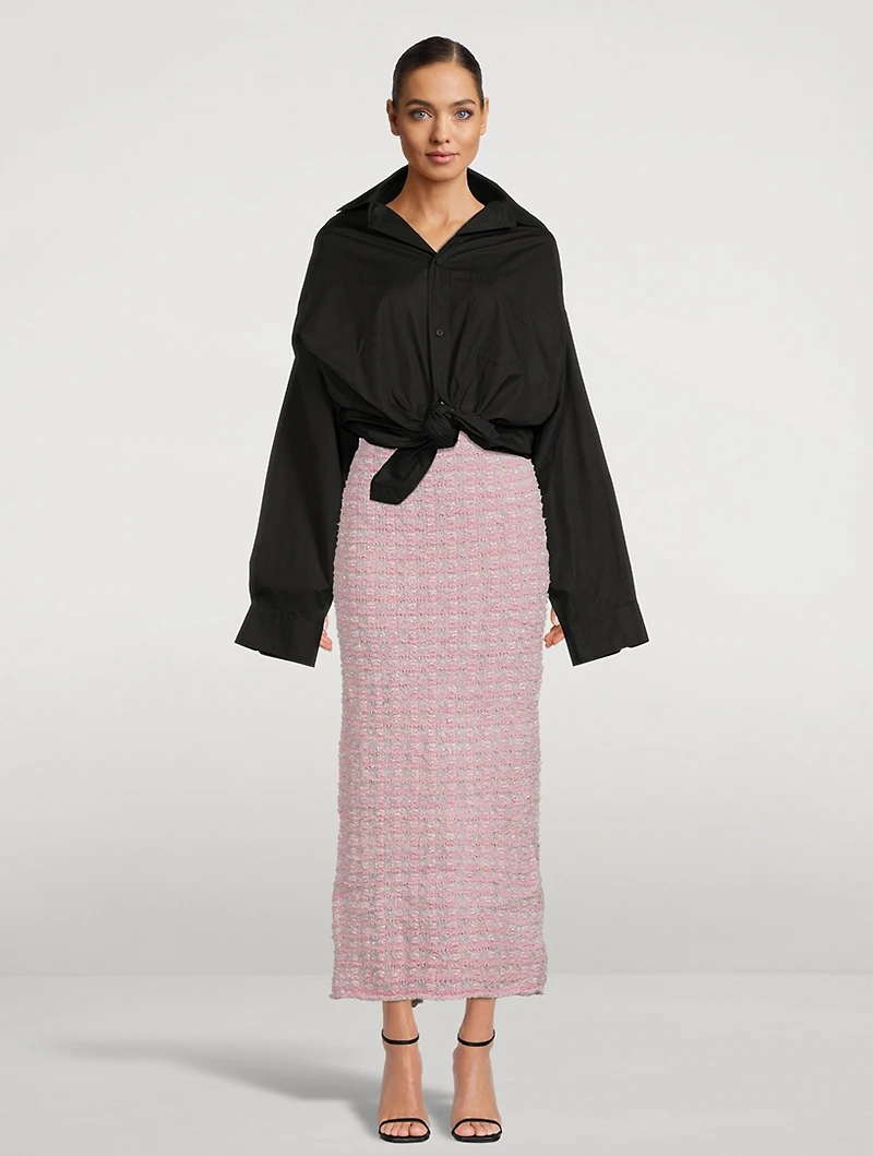 Back-to-Front Tweed Midi Skirt