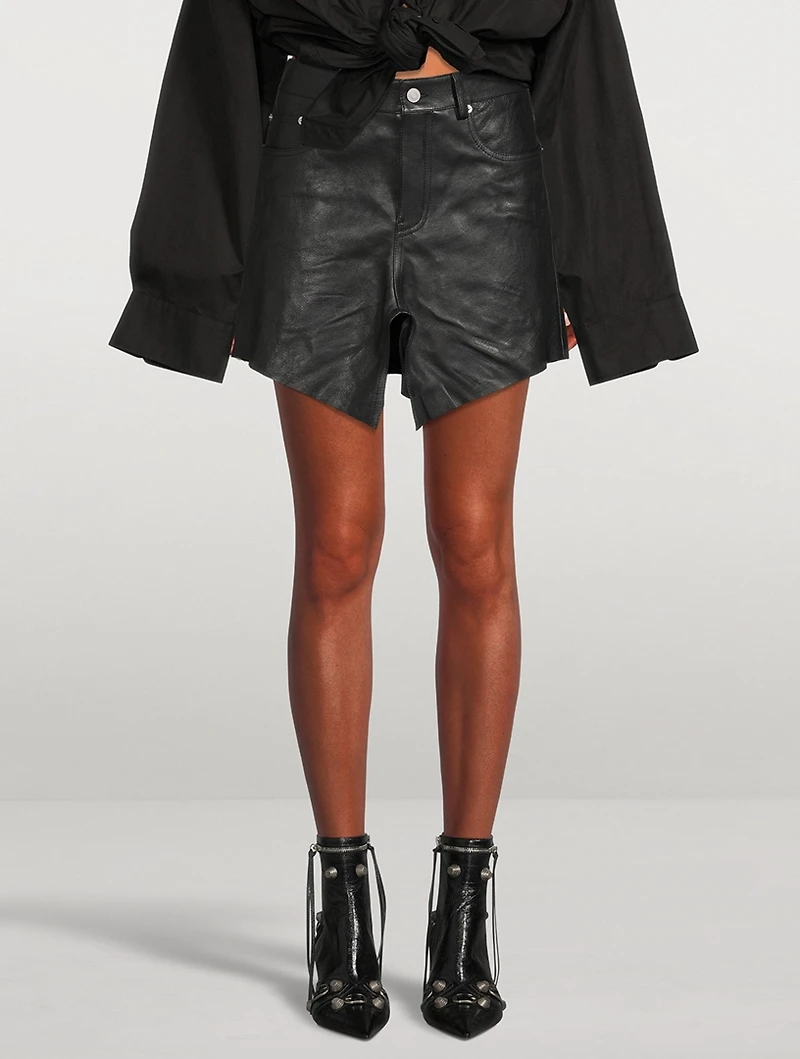 Cut-Up Leather Mini Skirt