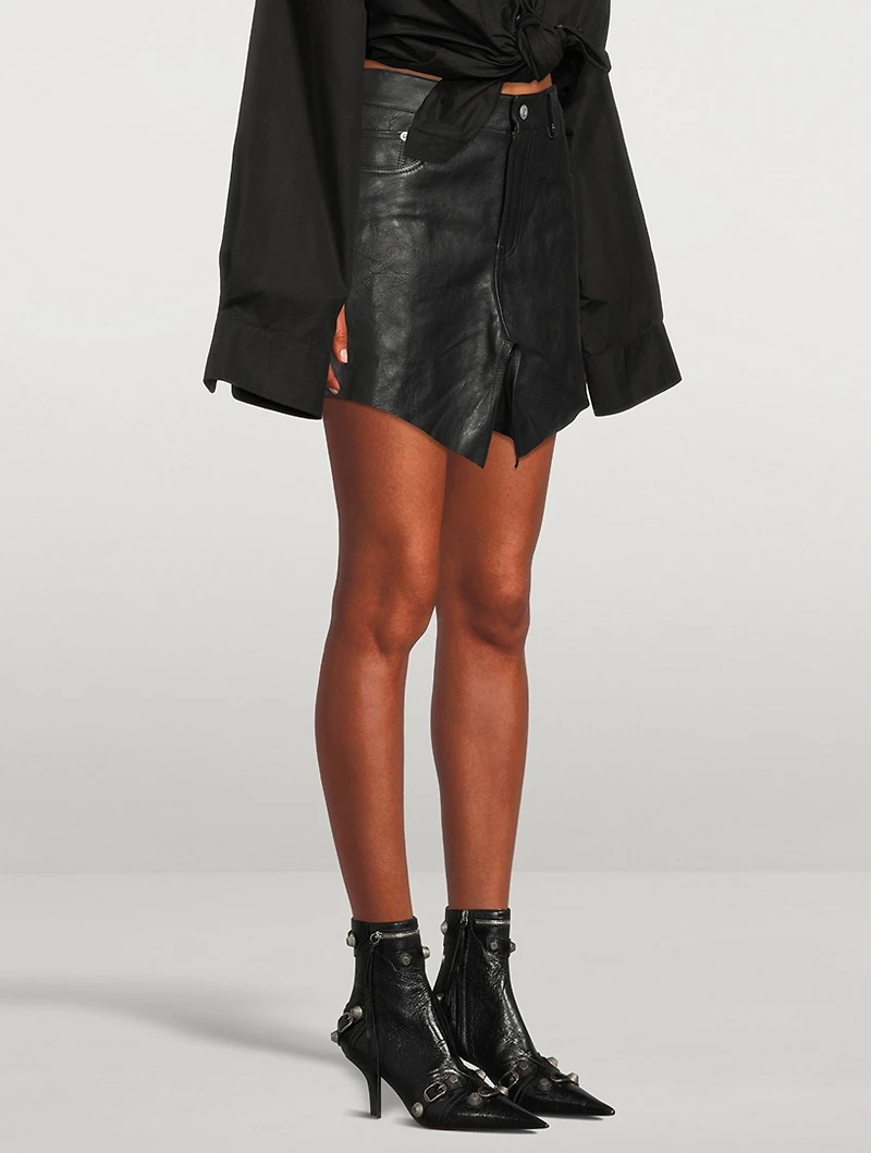 Cut-Up Leather Mini Skirt