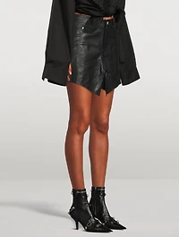 Cut-Up Leather Mini Skirt