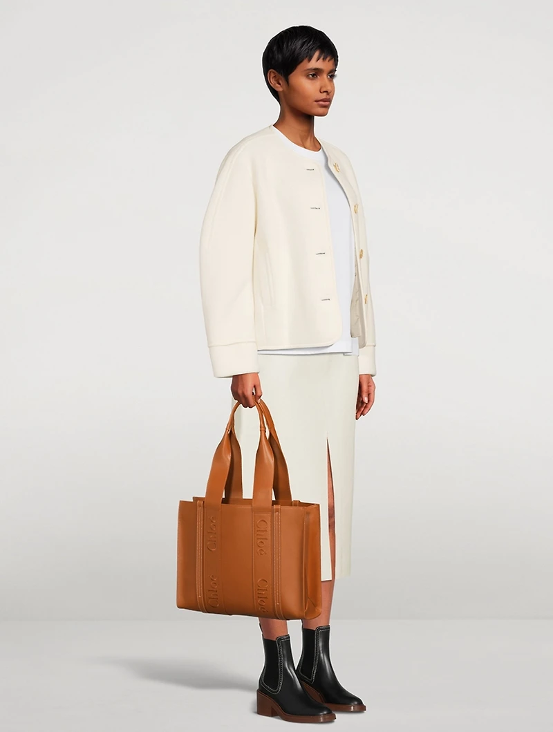 Medium Woody Leather Tote Bag