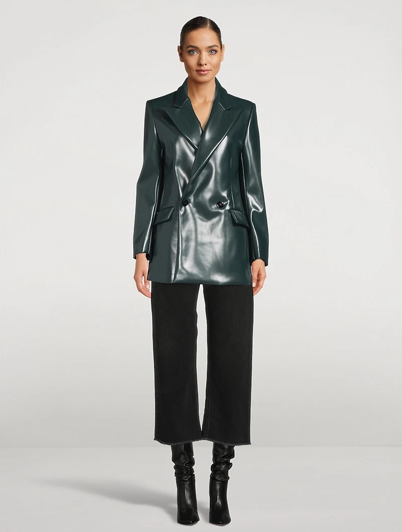 Faux Leather Double-Breasted Blazer