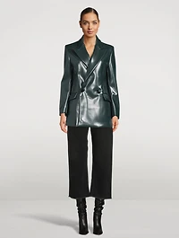 Faux Leather Double-Breasted Blazer