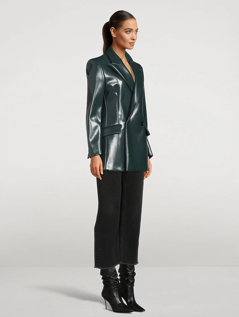 Faux Leather Double-Breasted Blazer