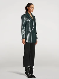 Faux Leather Double-Breasted Blazer