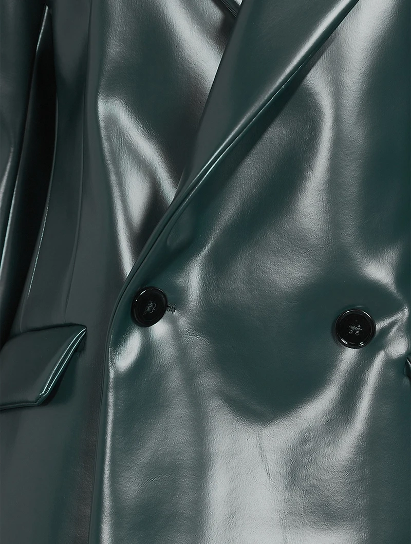 Faux Leather Double-Breasted Blazer