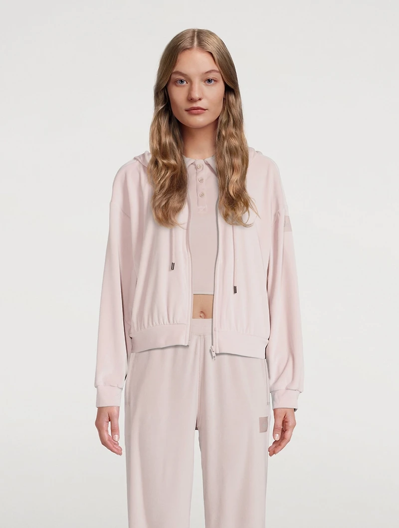 Glimmer Velour Zip-Front Hoodie