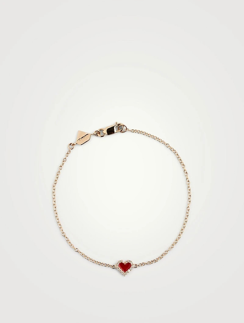 14K Gold Heart Bracelet With Diamonds