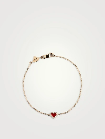 14K Gold Heart Bracelet With Diamonds