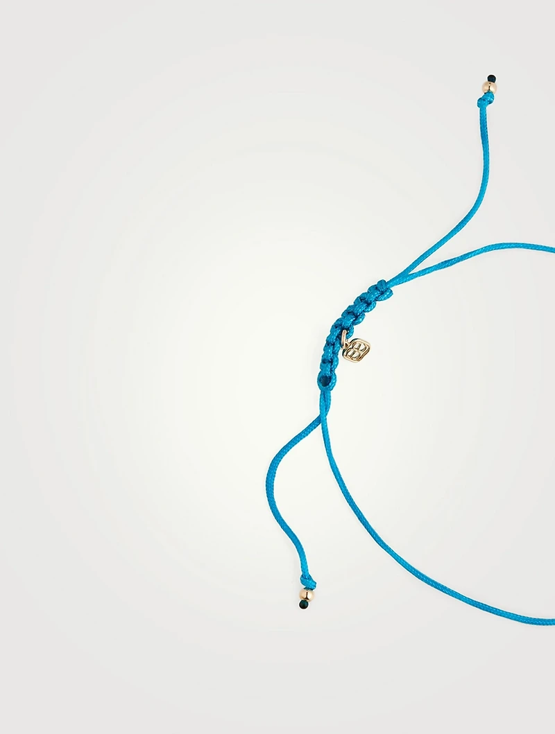 Cord Bracelet With 14K Gold Mini Diamond Happy Face Charm