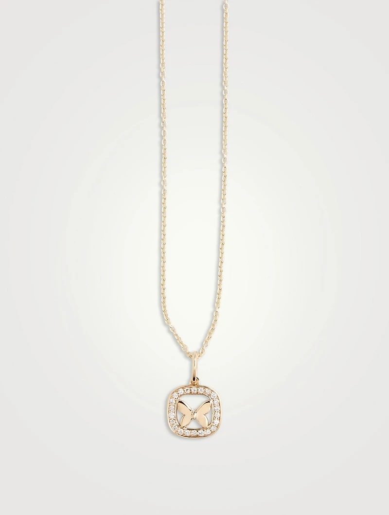 14K Gold Open Icon Butterfly Pendant Necklace With Diamonds