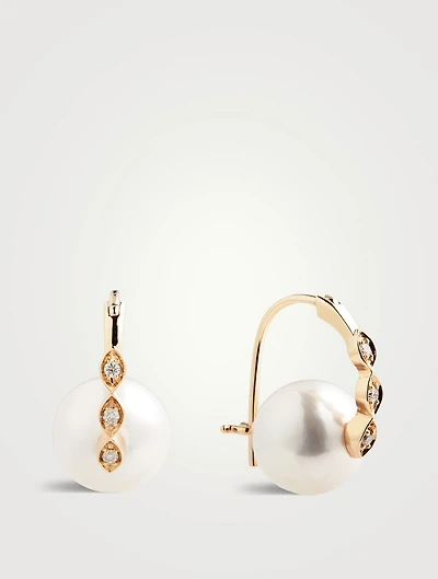 14K Gold Evil Eye Pearl Earrings With Diamonds