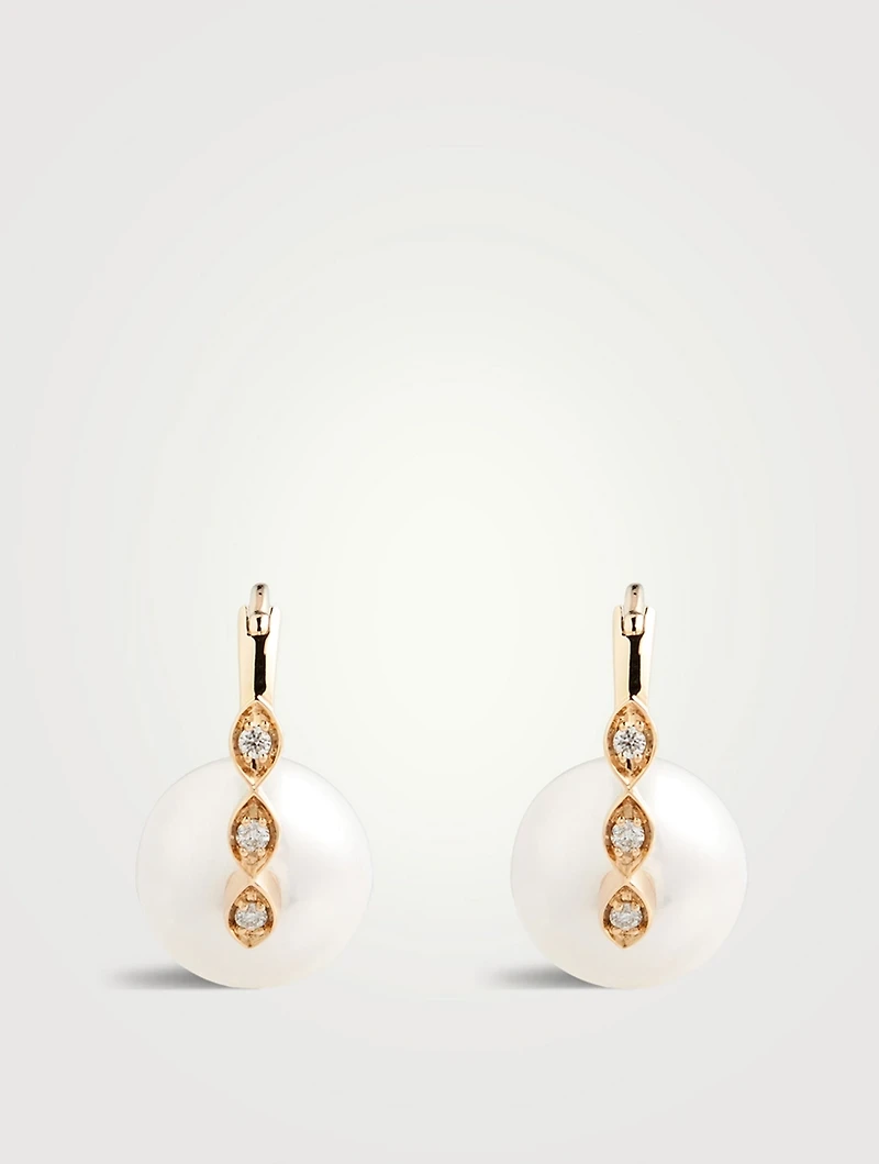 14K Gold Evil Eye Pearl Earrings With Diamonds