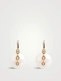14K Gold Evil Eye Pearl Earrings With Diamonds