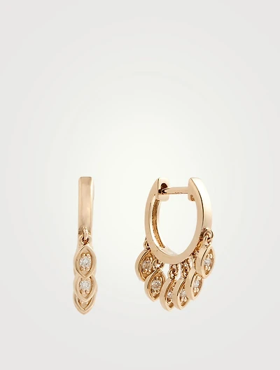 14K Gold Evil Eye Fringe Huggie Hoop Earrings With Diamonds
