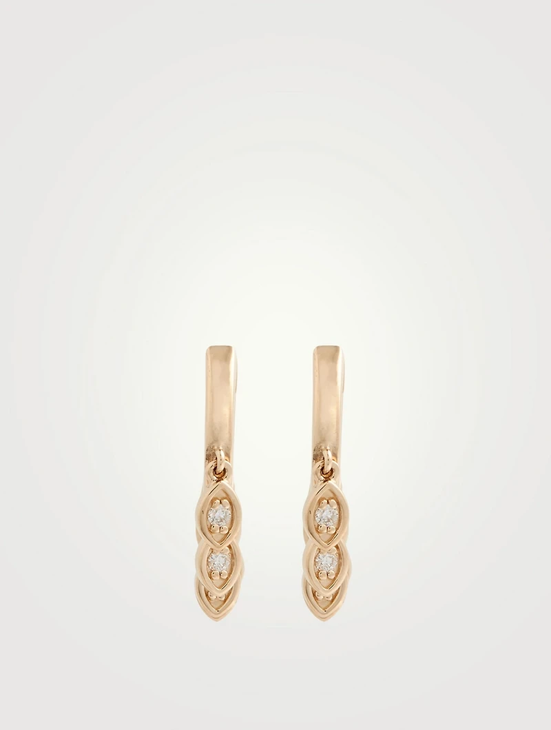14K Gold Evil Eye Fringe Huggie Hoop Earrings With Diamonds