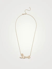 14K Gold Daisy Love Script Necklace With Diamonds
