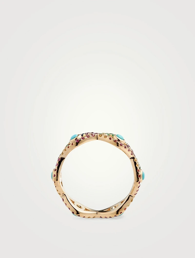 14K Gold Evil Eye Rainbow Eternity Ring