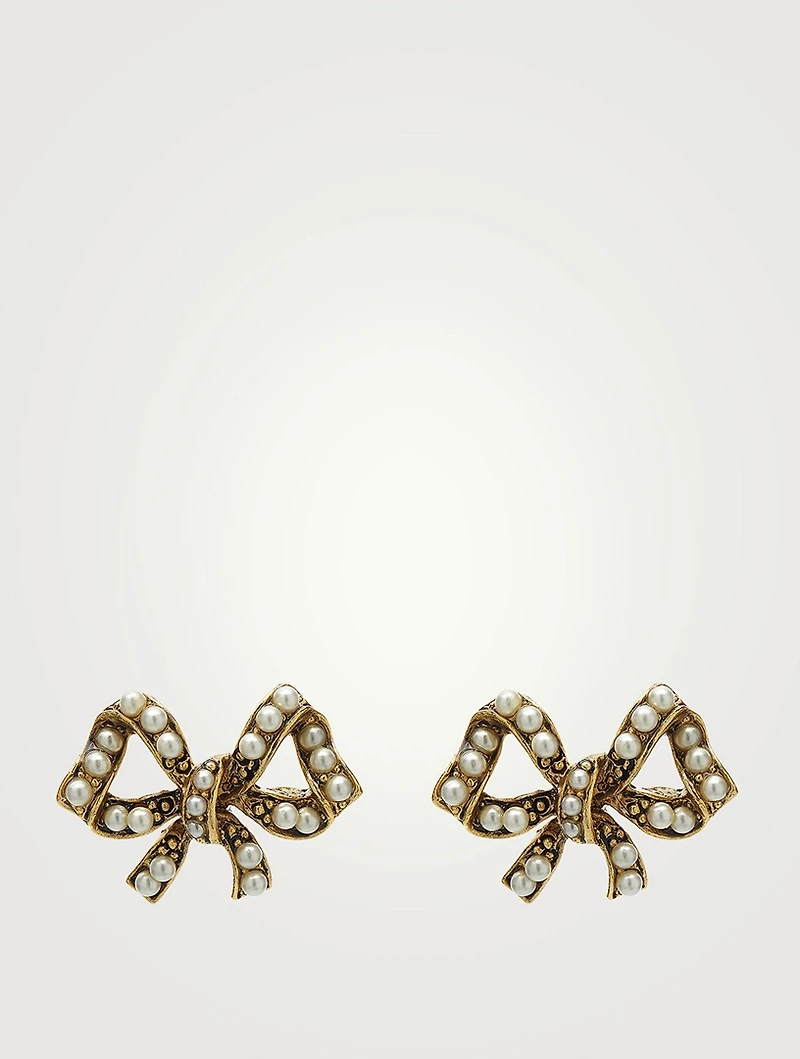 Baby Bow Stud Earrings With Faux Pearls
