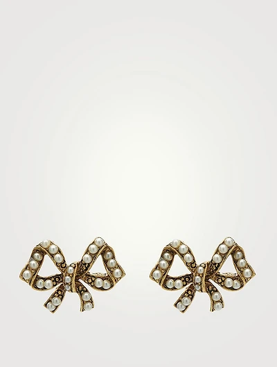 Baby Bow Stud Earrings With Faux Pearls