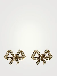Baby Bow Stud Earrings With Faux Pearls