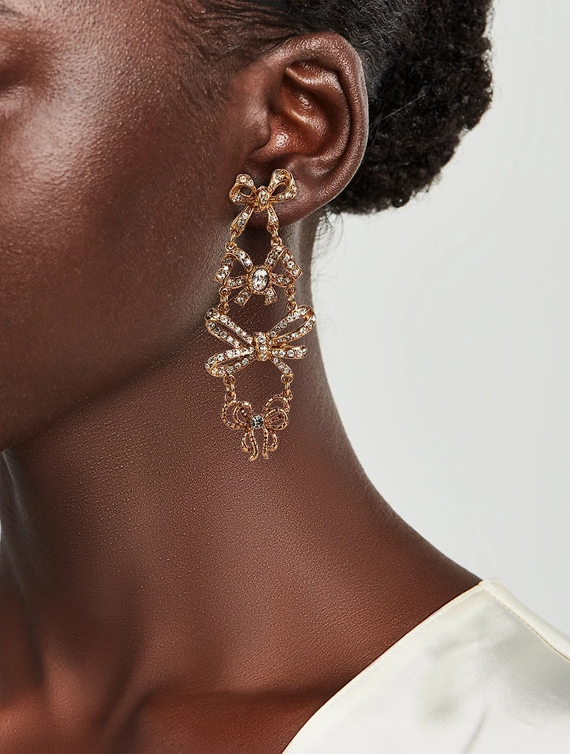 Bow Chandelier Earrings With Crystals